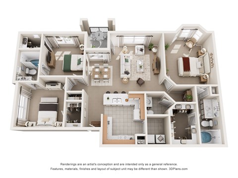 Floor plan for 3 beds, 2.5 baths, 1333 sqft